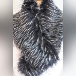 Steve Madden Black and Gray Faux Fur Scarf